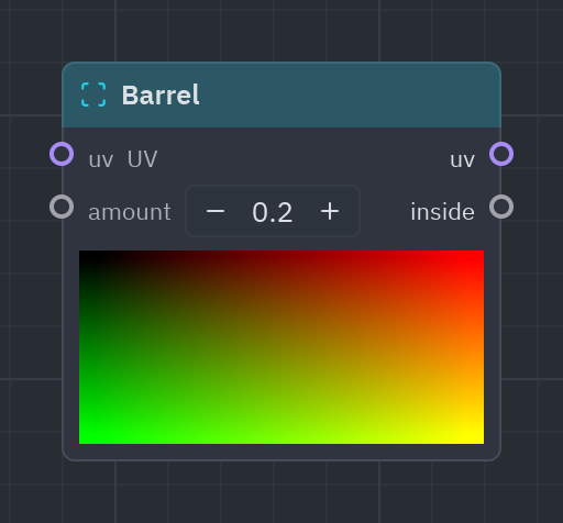 The Barrel node as it looks in the Shader view, with its preview