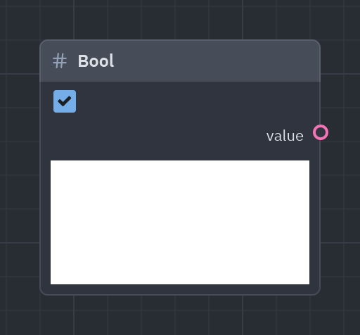 The Bool node as it looks in the Shader view, with its preview