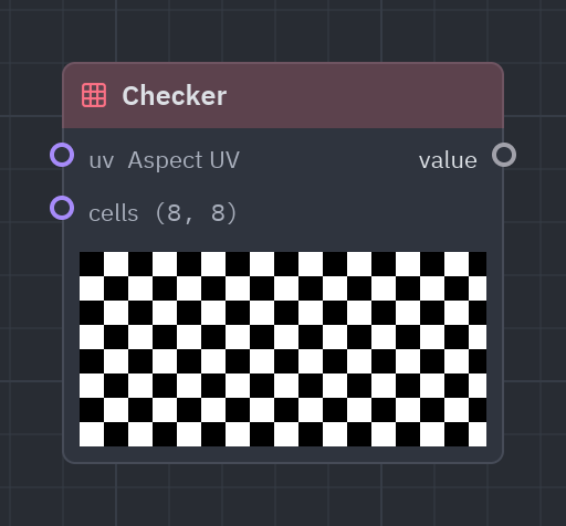 The Checker node as it looks in the Shader view, with its preview