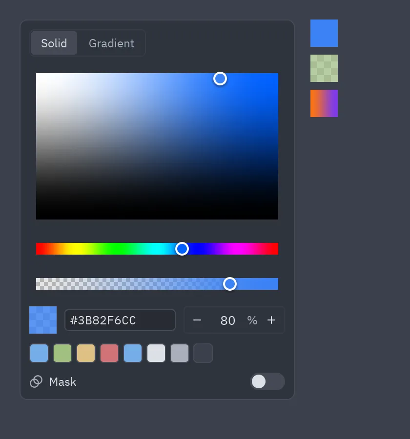 The color picker and color swatches