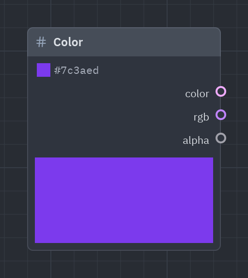 The Color node as it looks in the Shader view, with its preview