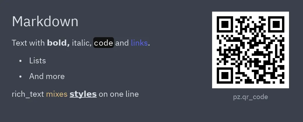 Markdown, rich_text and QR