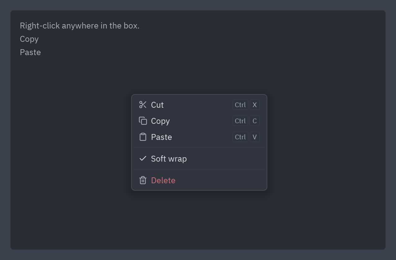 A context menu open over a panel