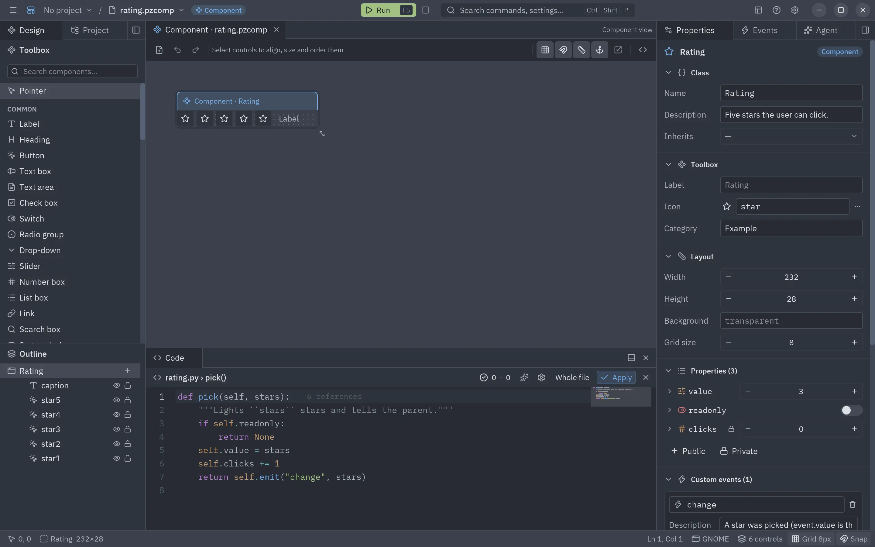 The pick() method of Rating open in the code editor