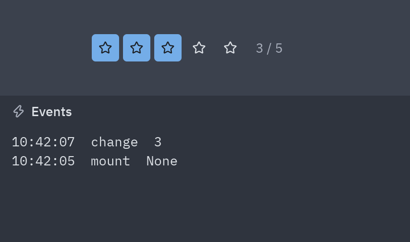 The preview window of a component, with its event log