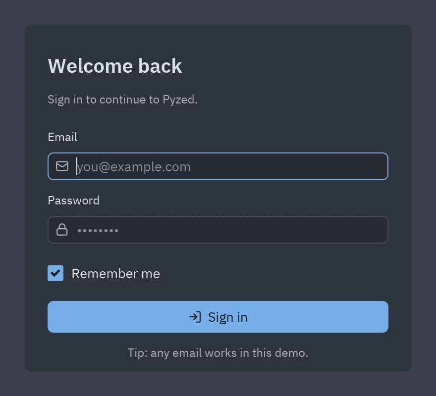 The sign-in form running as a real window