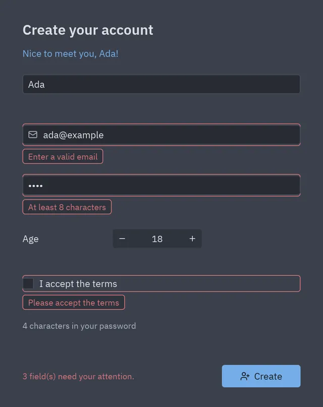 Sign-up with validation