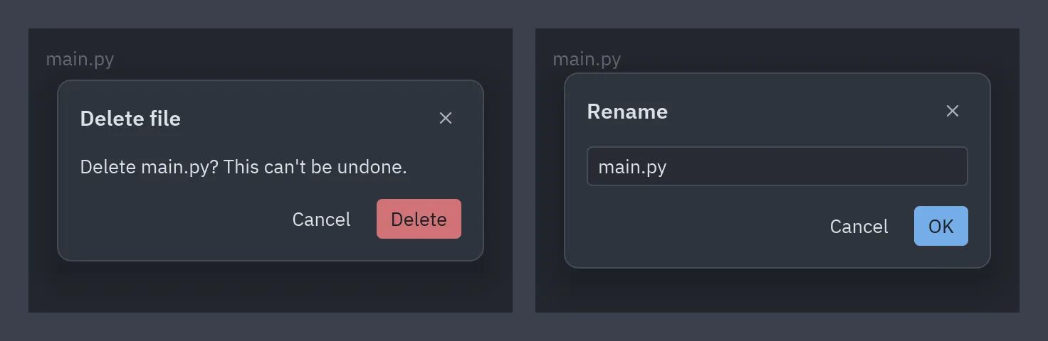 A confirmation and a prompt dialog