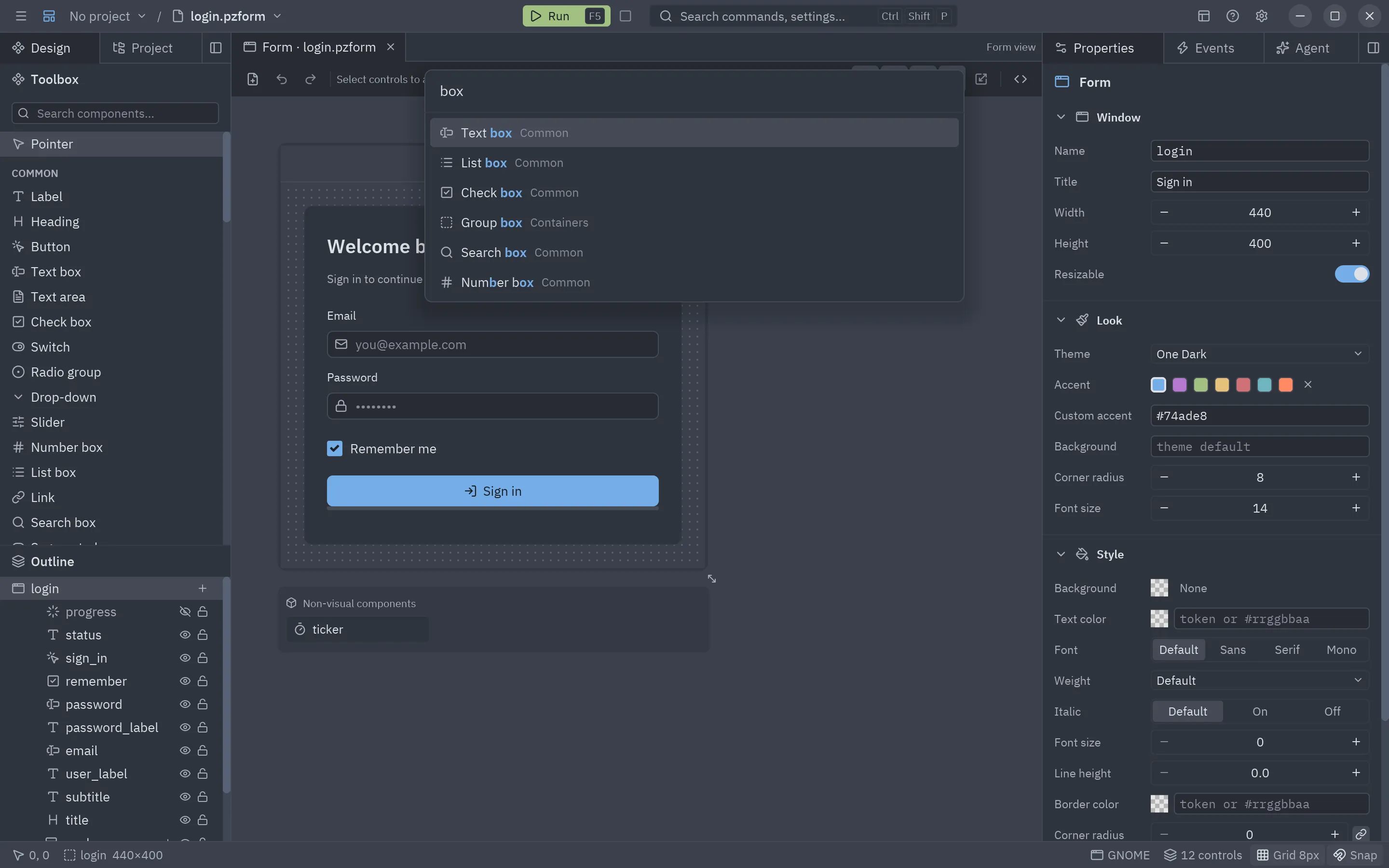 Add control: a fuzzy-searchable list of components
