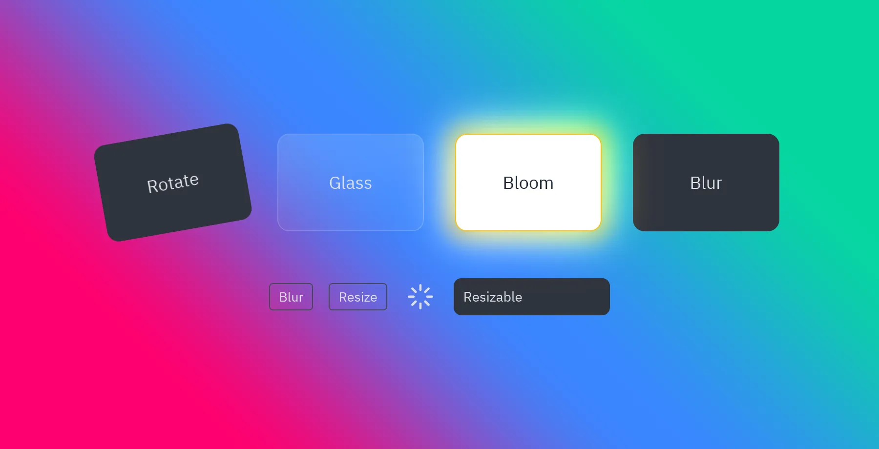 Rotation, glass, bloom and blur over a gradient