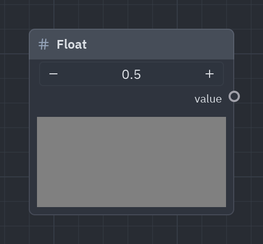 The Float node as it looks in the Shader view, with its preview