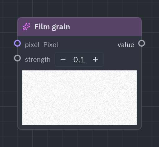 The Film grain node as it looks in the Shader view, with its preview