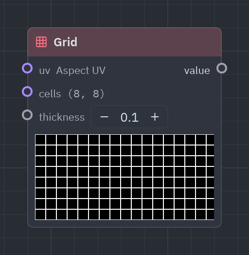 The Grid node as it looks in the Shader view, with its preview