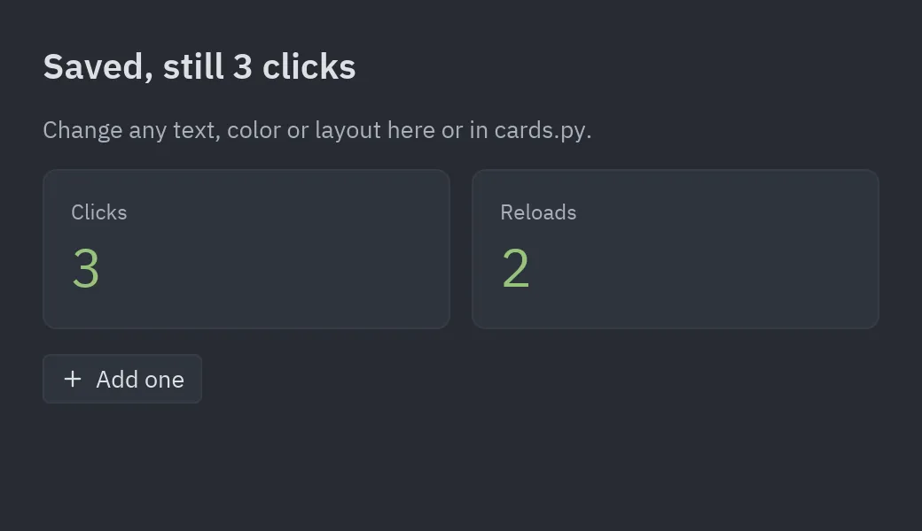An app updated by hot reload, keeping its click count