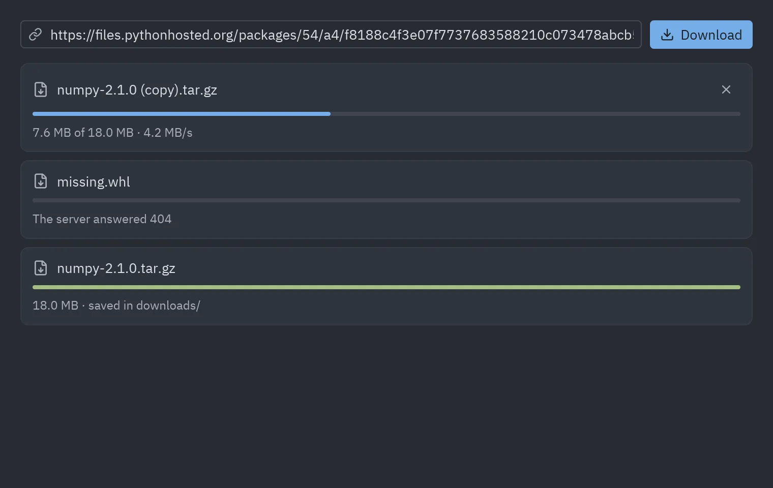 A download manager with progress bars
