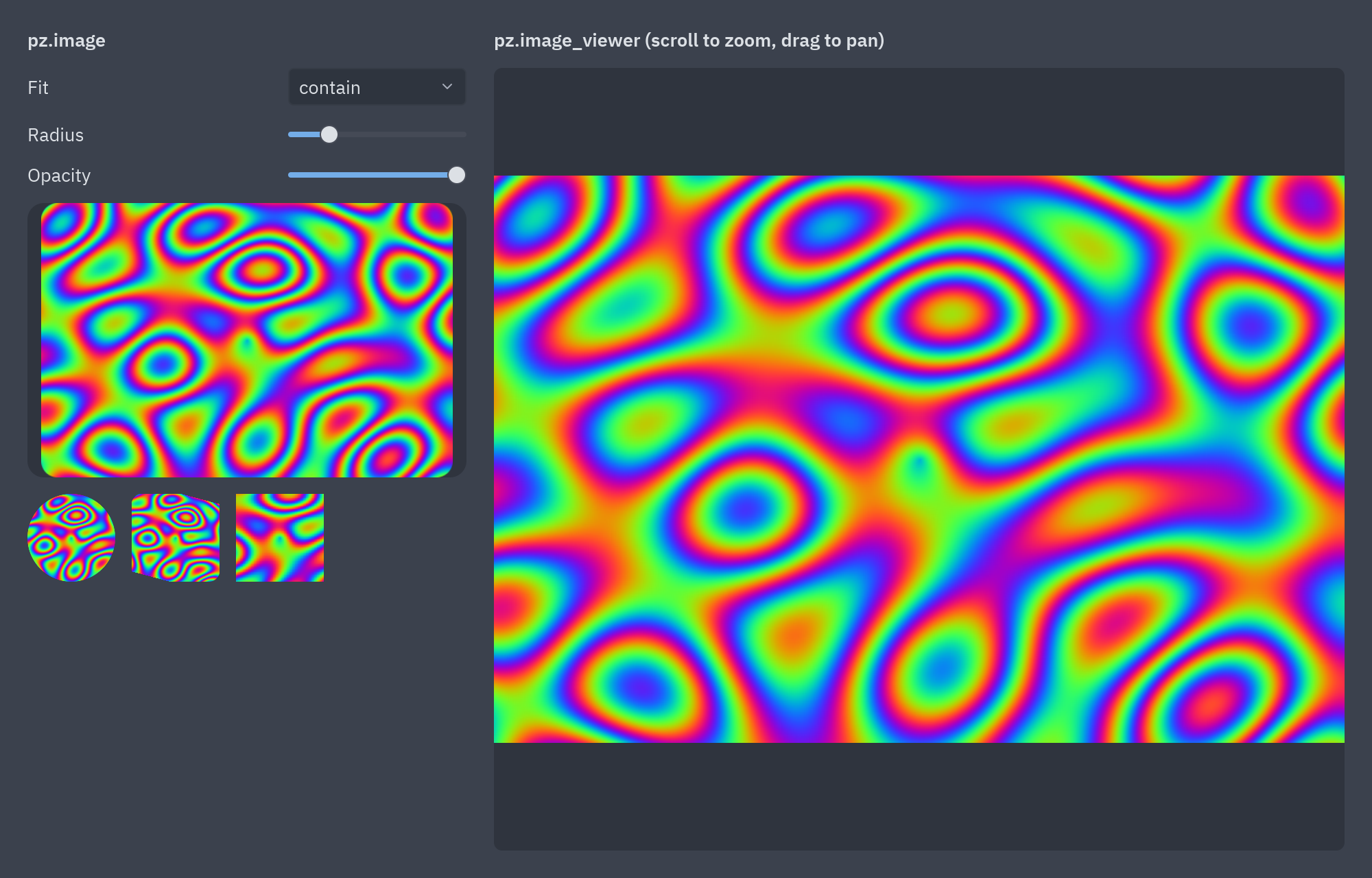 An image shown at normal size and in a zoomable viewer