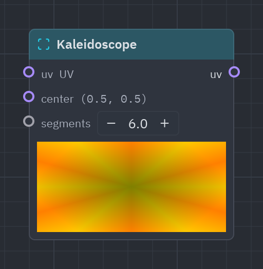 The Kaleidoscope node as it looks in the Shader view, with its preview