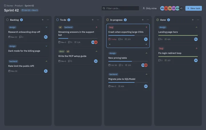 Kanban board: Python screen built with Pyzed
