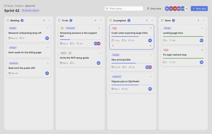 Kanban board: Python screen built with Pyzed