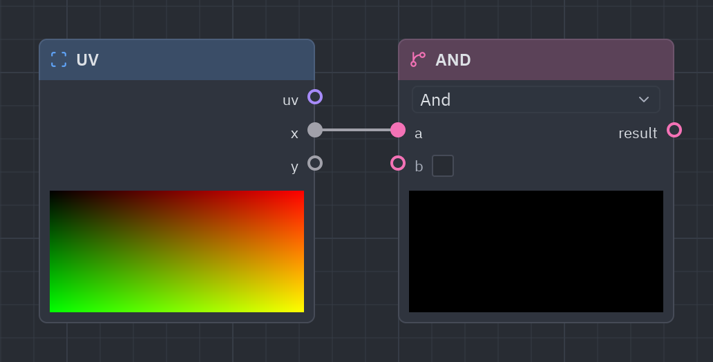 The Logic node as it looks in the Shader view, with its preview