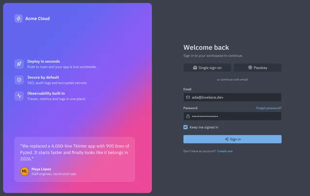 Login screen
