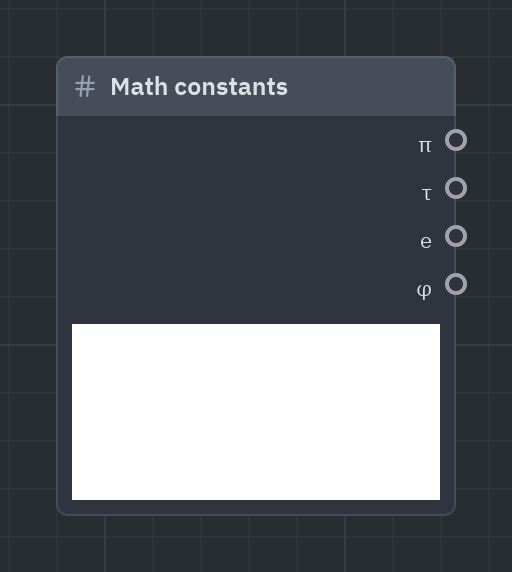 The Math constants node as it looks in the Shader view, with its preview