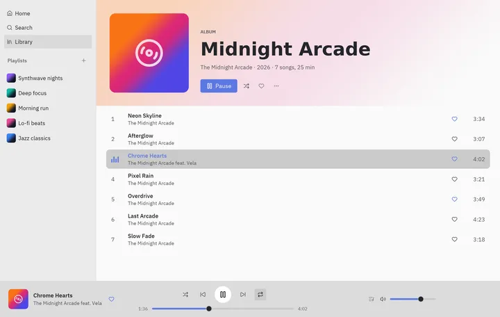 Music player: Python screen built with Pyzed