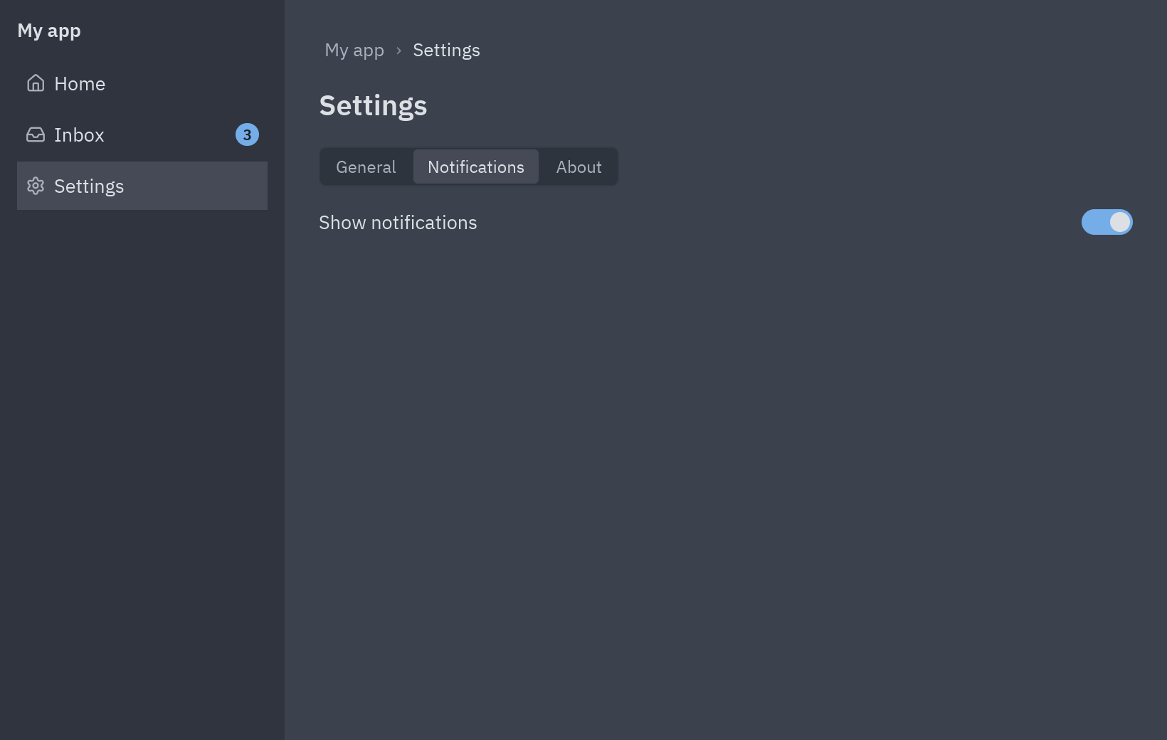 The Settings page with the Notifications tab selected