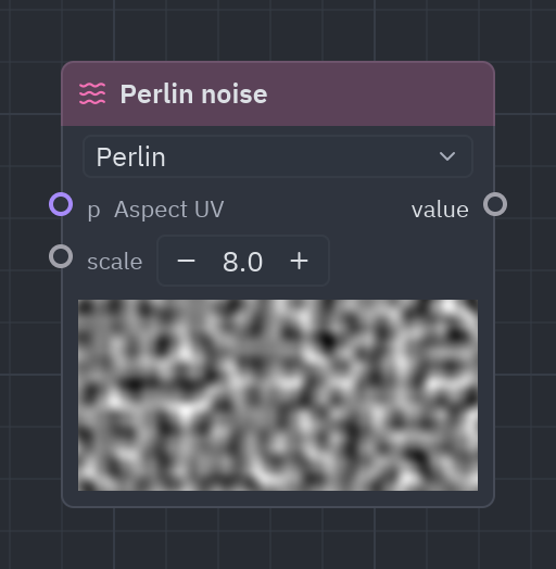 The Noise node as it looks in the Shader view, with its preview
