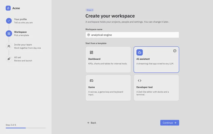 Onboarding wizard: Python screen built with Pyzed