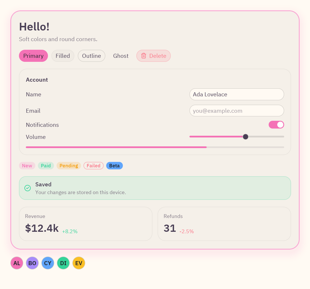 The preview screen in pastel colors