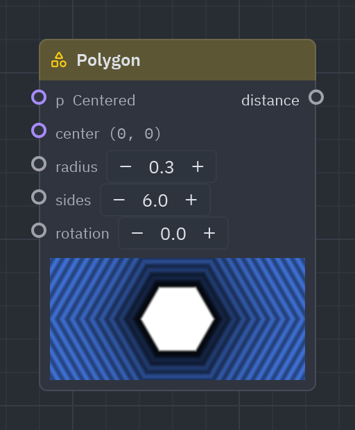 The Polygon node as it looks in the Shader view, with its preview
