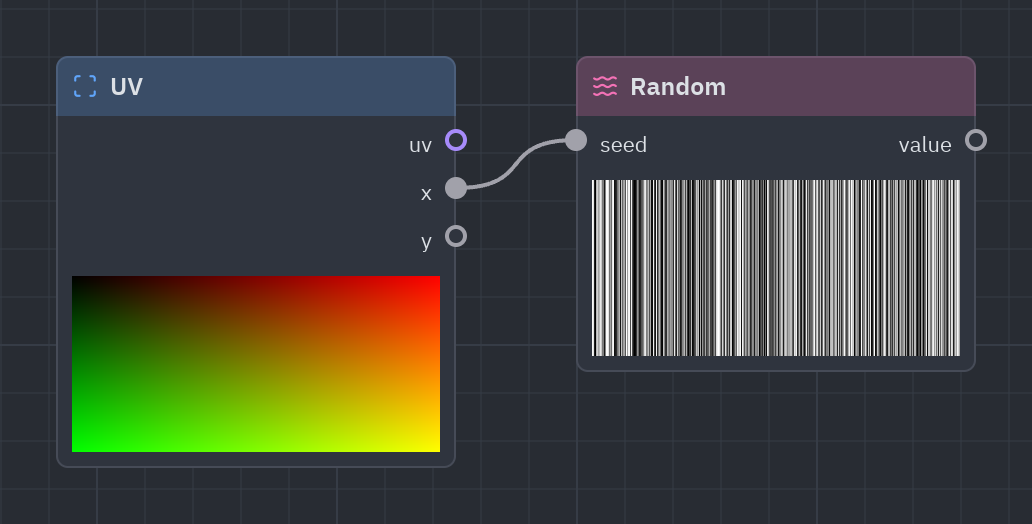 The Random node as it looks in the Shader view, with its preview