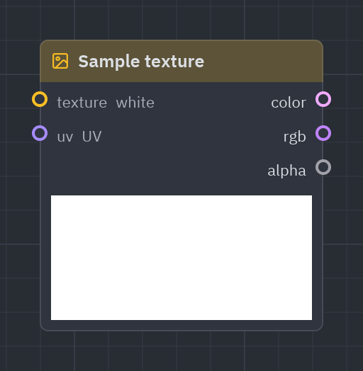 The Sample texture node as it looks in the Shader view, with its preview