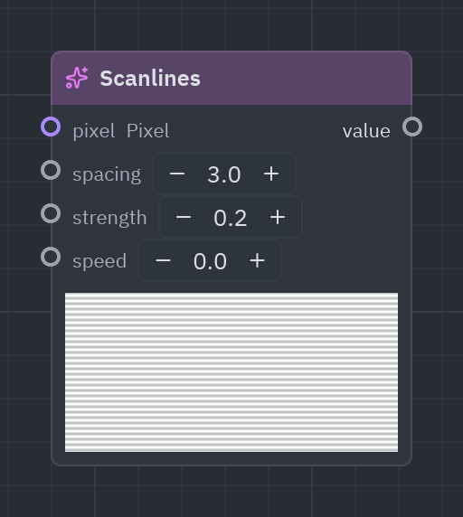 The Scanlines node as it looks in the Shader view, with its preview