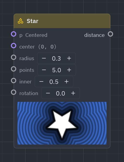 The Star node as it looks in the Shader view, with its preview