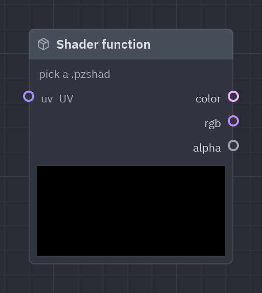 The Shader function node as it looks in the Shader view, with its preview