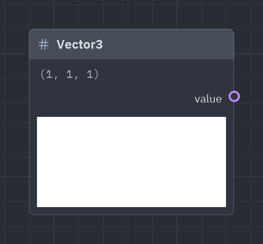 The Vector3 node as it looks in the Shader view, with its preview