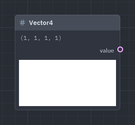 The Vector4 node as it looks in the Shader view, with its preview