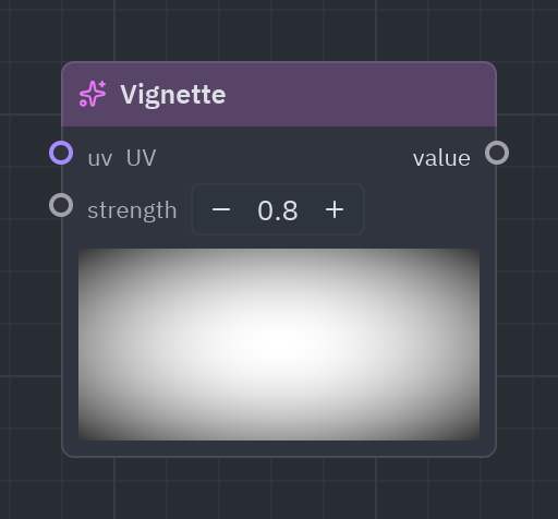 The Vignette node as it looks in the Shader view, with its preview