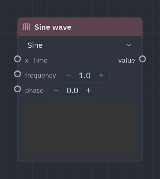 The Wave node as it looks in the Shader view, with its preview