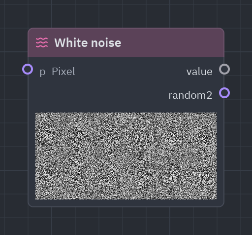 The White noise node as it looks in the Shader view, with its preview