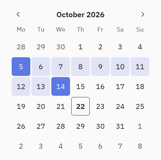 Calendar: mode="range"