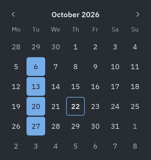 Calendar: mode="multiple"