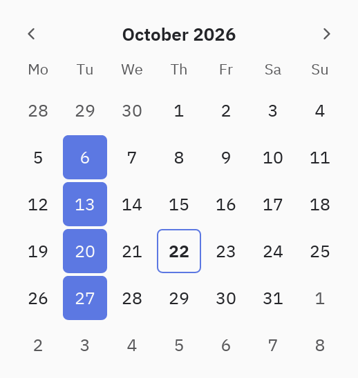 Calendar: mode="multiple"