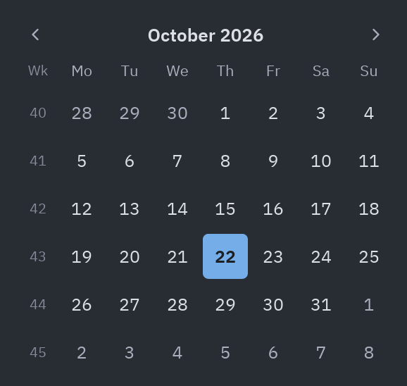 Calendar: week_numbers=True