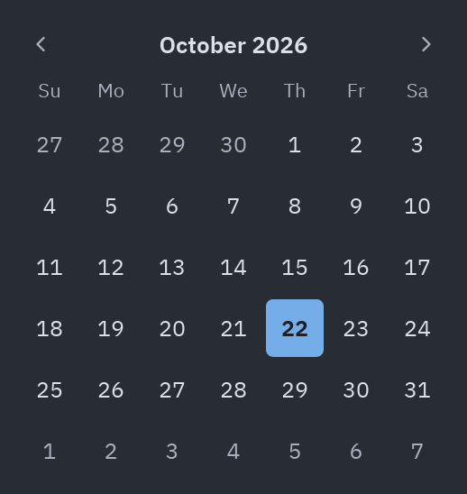 Calendar: first_weekday="sunday"