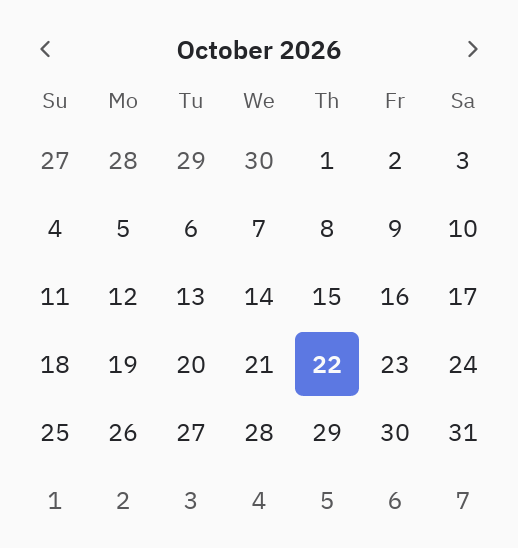 Calendar: first_weekday="sunday"