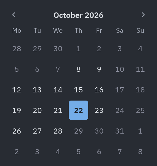 Calendar: min, max, disabled