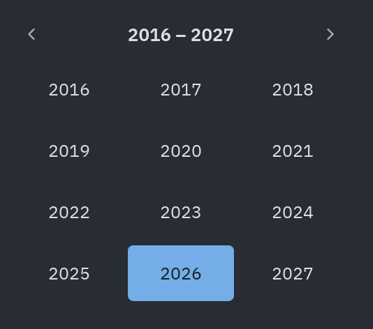 Calendar: set_view("years")